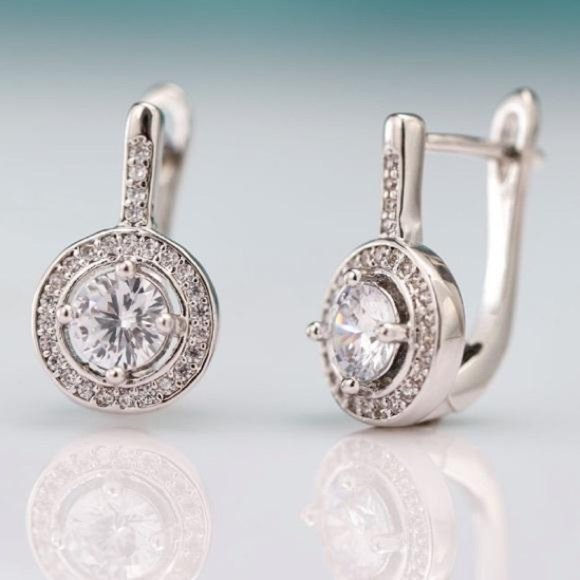 New 925 Sterling Silver Round Stud Diamon Earrings - Picture 2 of 5